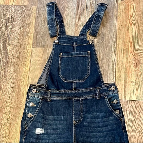 TRUE CRAFT Bib Overalls Womens Size 3 Blue Denim Gradient Wash Distressed Skinny - Picture 2 of 16